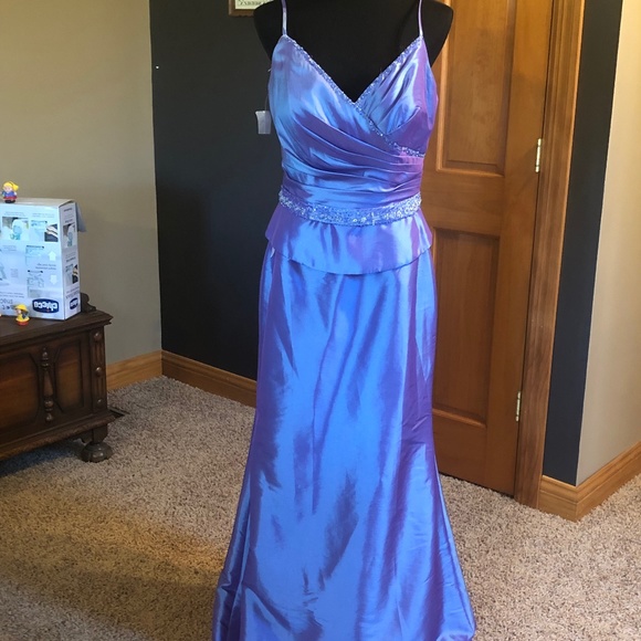 Ladies Long Blue Taffeta Dress - Picture 1 of 5